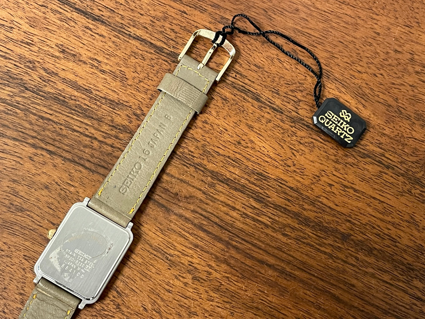 (1996) Seiko 5P30-5220 Quartz "Tank" dress watch - grey dial w/ gold square box (NOS)