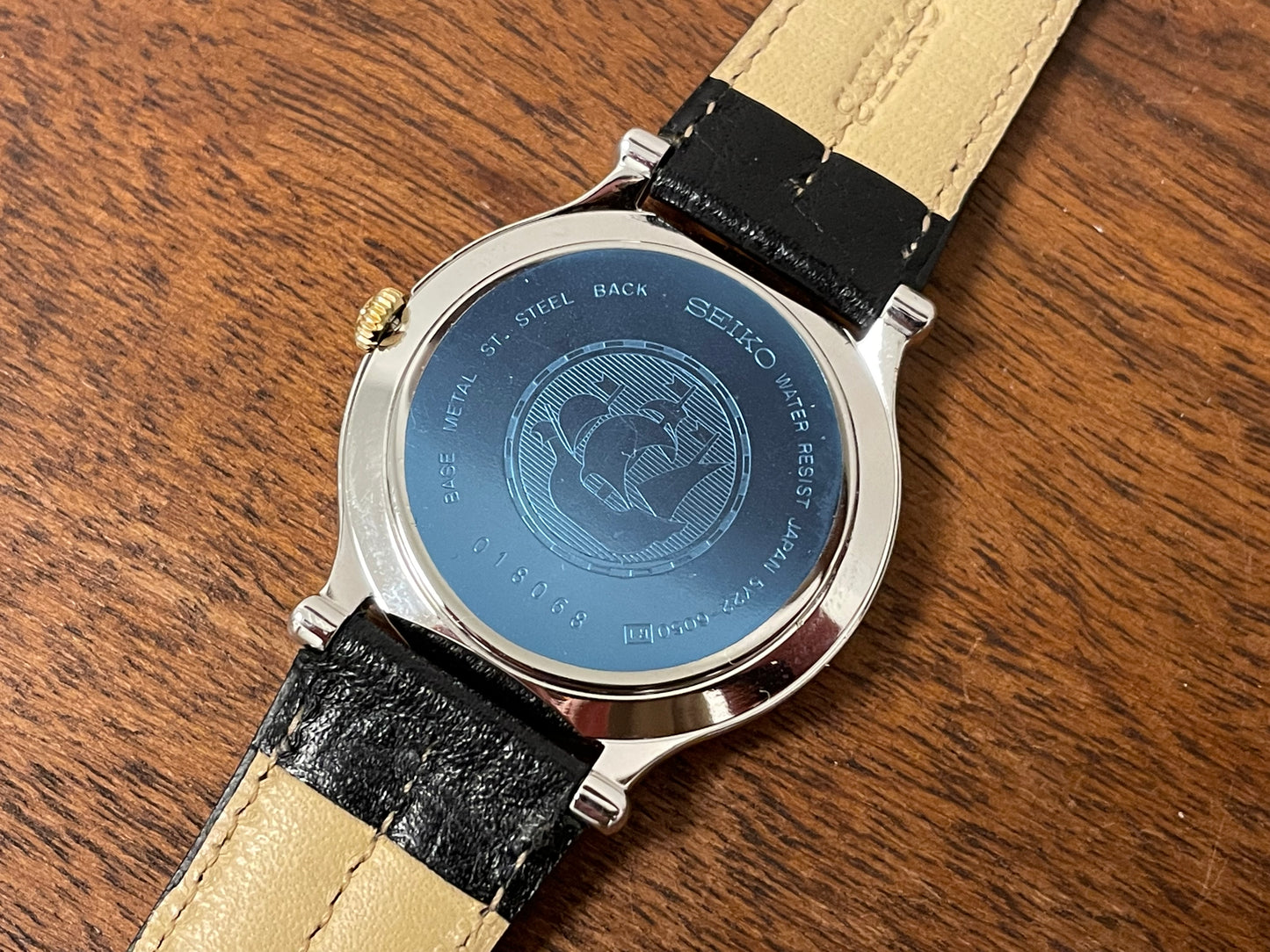 (1990) Seiko 5Y22-6050 Age of Discovery dress watch - dark grey/white bullseye dial with Roman numerals (NOS)