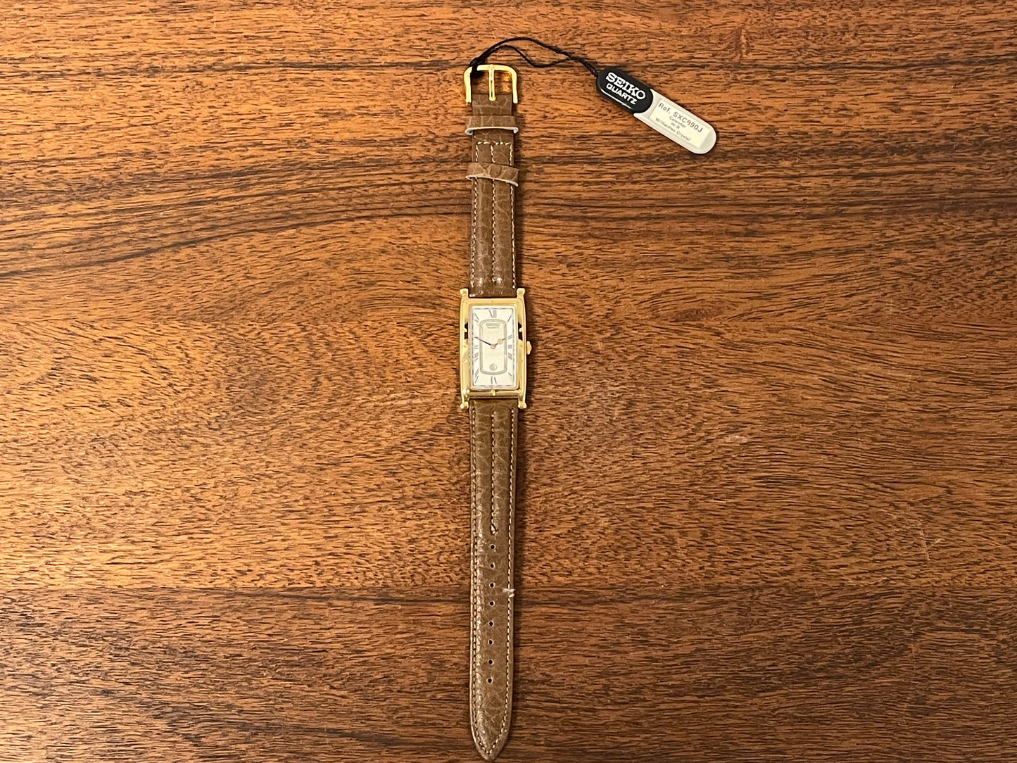(1994) Seiko 7N89-5000 Age of Discovery "Tank" dress watch - white dial w/ Roman numerals (NOS)