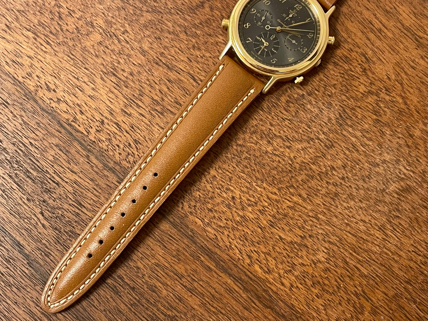 (1991) Seiko 7T34-7A3B chronograph alarm - gold case w/ grey sunburst dial (NOS)