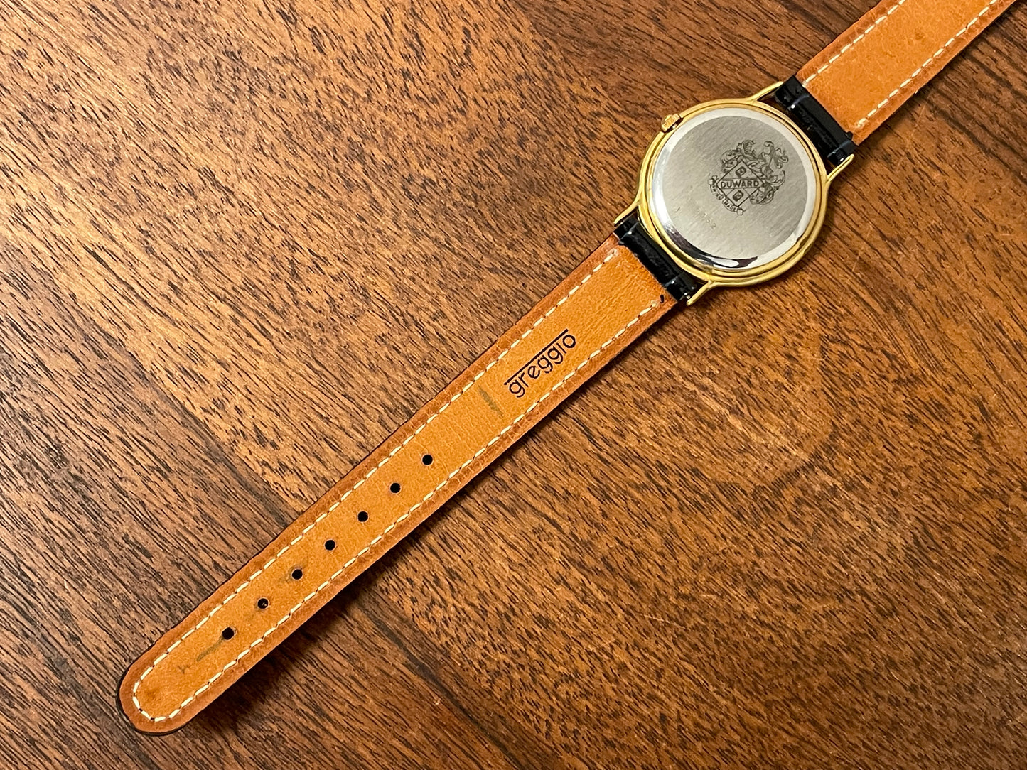 (1980s/1990s) Duward 66052 dress watch - dark blue dial w/ moon phase complication (NOS)