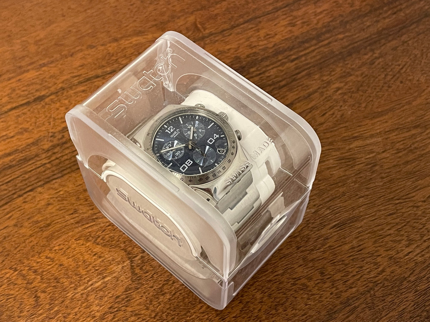 (2002) Swatch YCS438G Irony Chrono "Blustery" - blue sunburst dial (NOS + Full set)