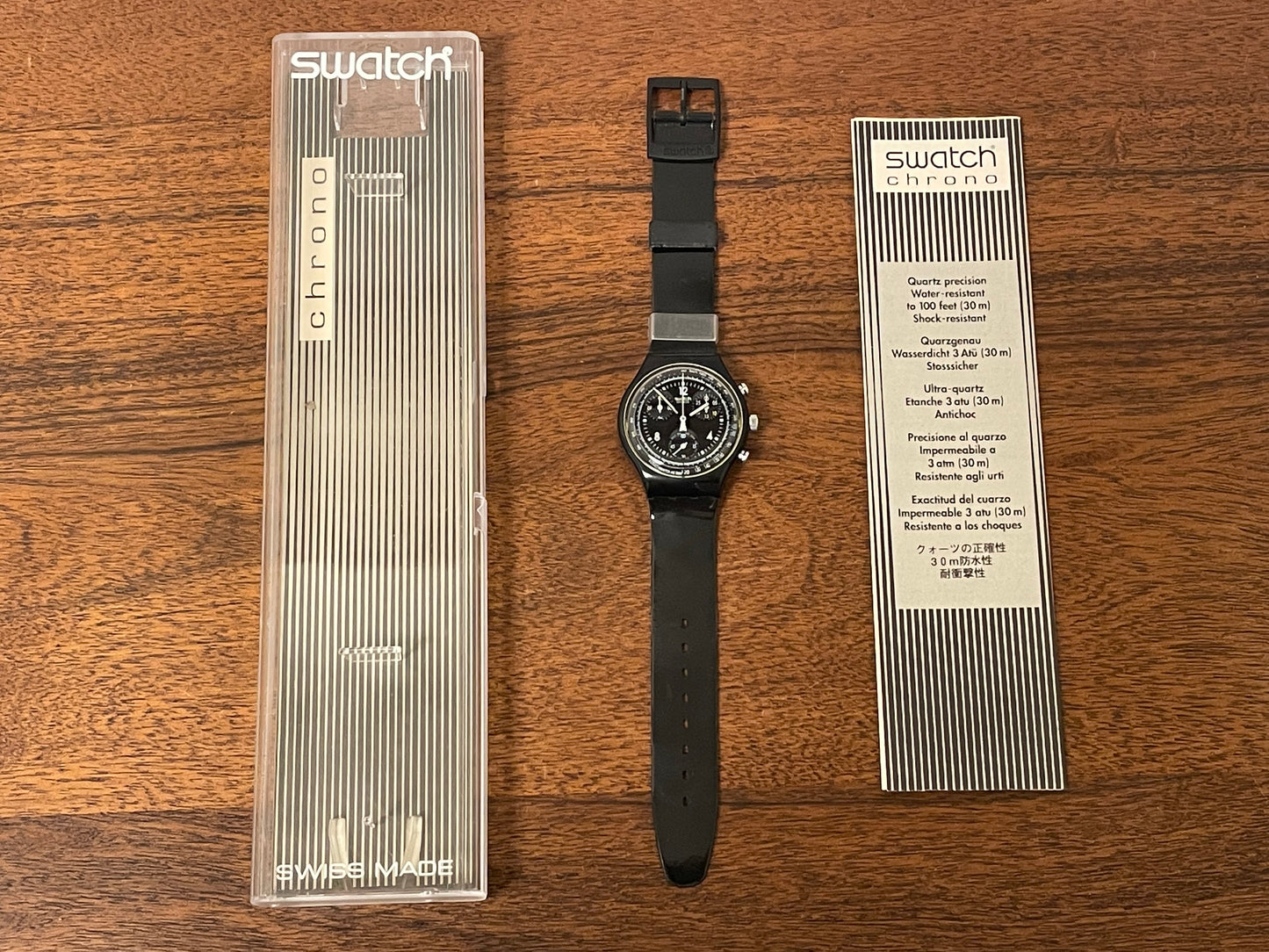 (1994) Swatch SCB114 Chrono "Pure Black" (NOS + full set)