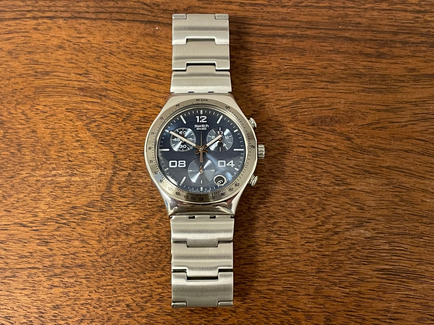 (2002) Swatch YCS438G Irony Chrono "Blustery" - blue sunburst dial (NOS + Full set)