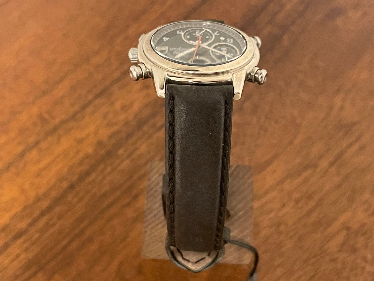 (1992) Seiko 7T32-6D4A Quartz big pusher chronograph - silver case - black dial w/ white Arabic numerals (NOS)
