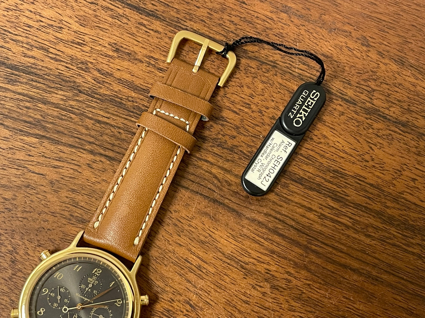 (1991) Seiko 7T34-7A3B chronograph alarm - gold case w/ grey sunburst dial (NOS)