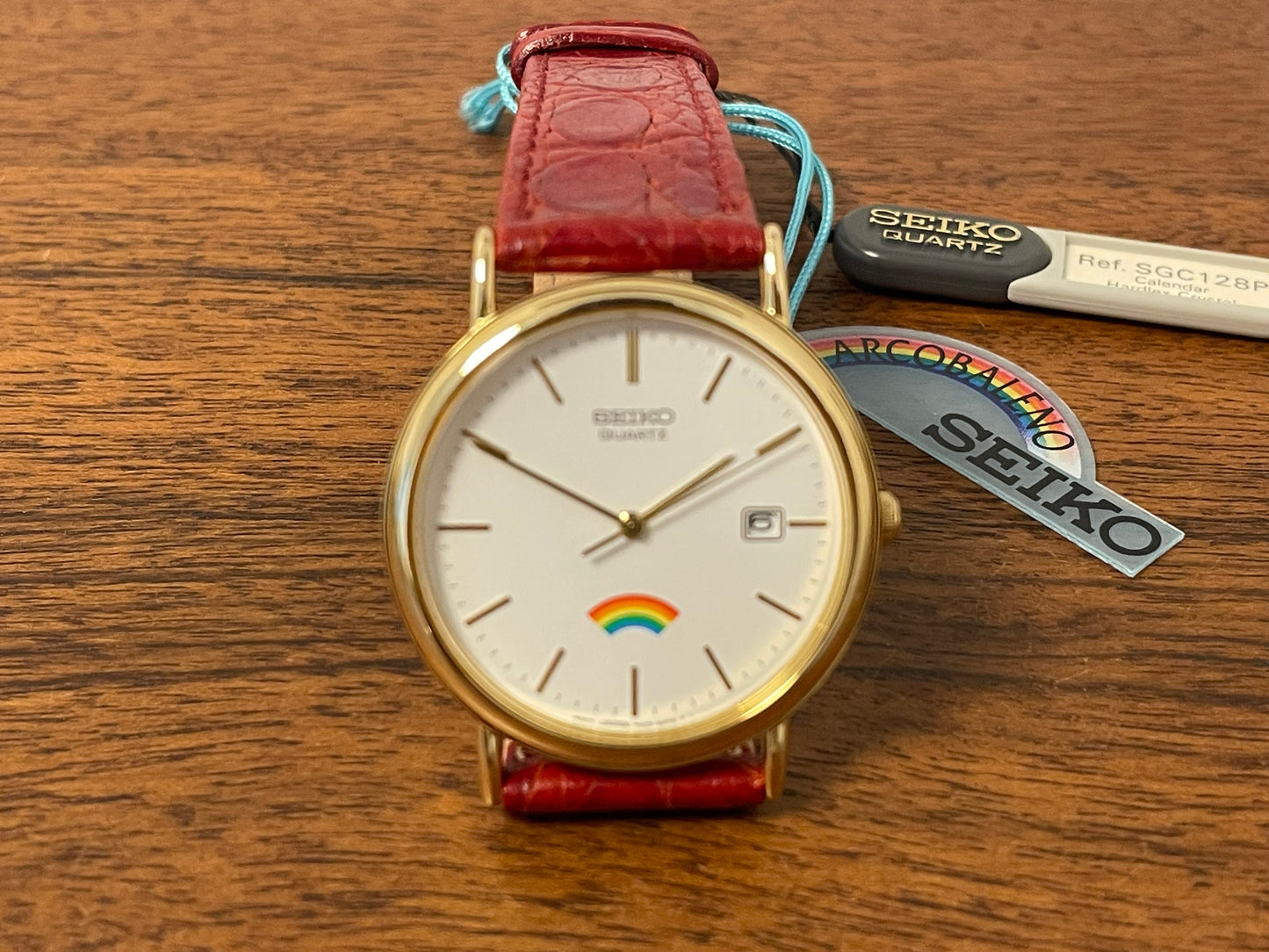 (2002) Seiko 7N22-8A00 Quartz "Arcobaleno" dress watch - white dial w/ rainbow logo (NOS)