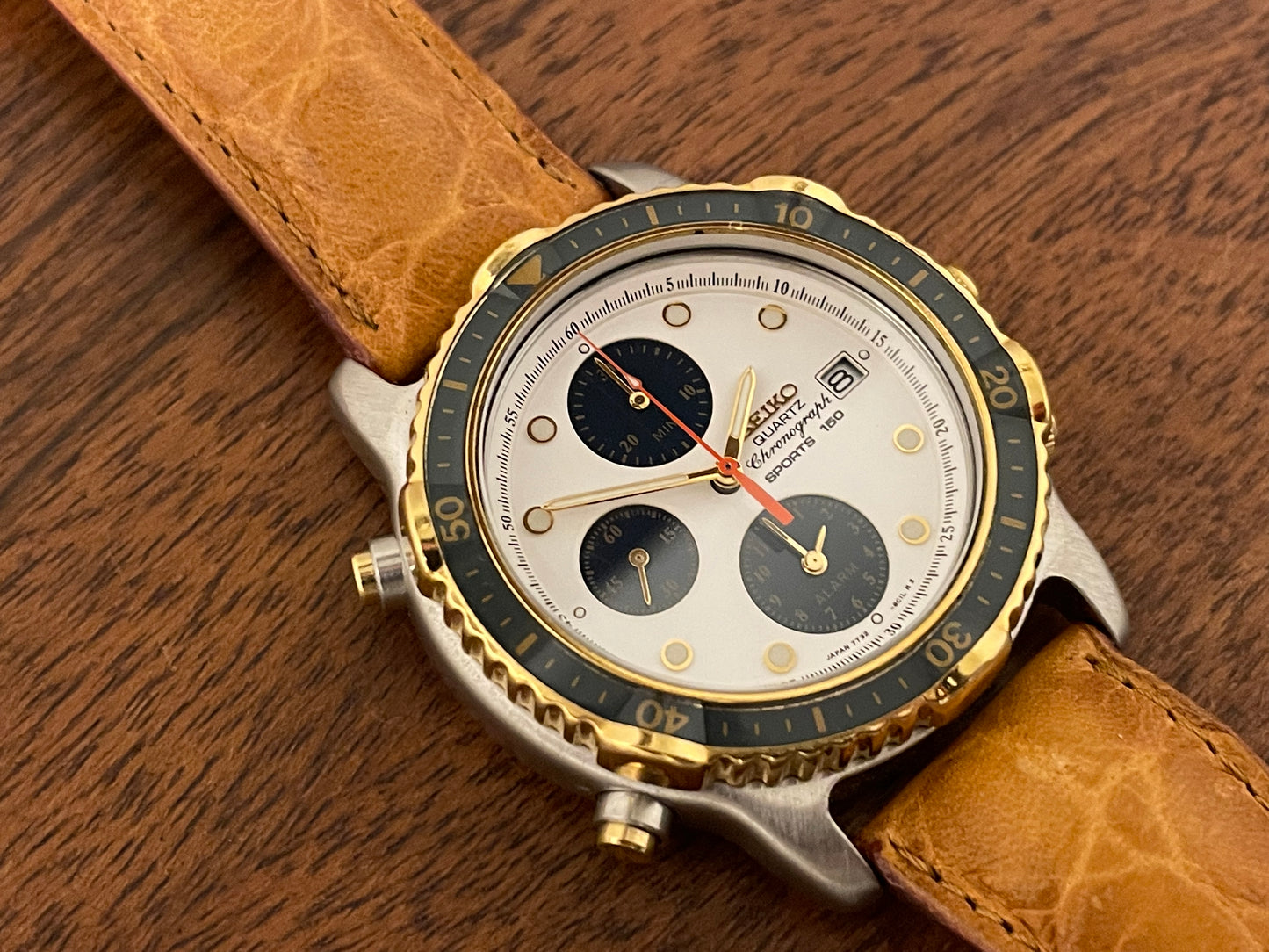 (1991) Seiko 7T32-6B9A quartz chronograph Sports 180 - white dial w/ petrol blue subdials (NOS)