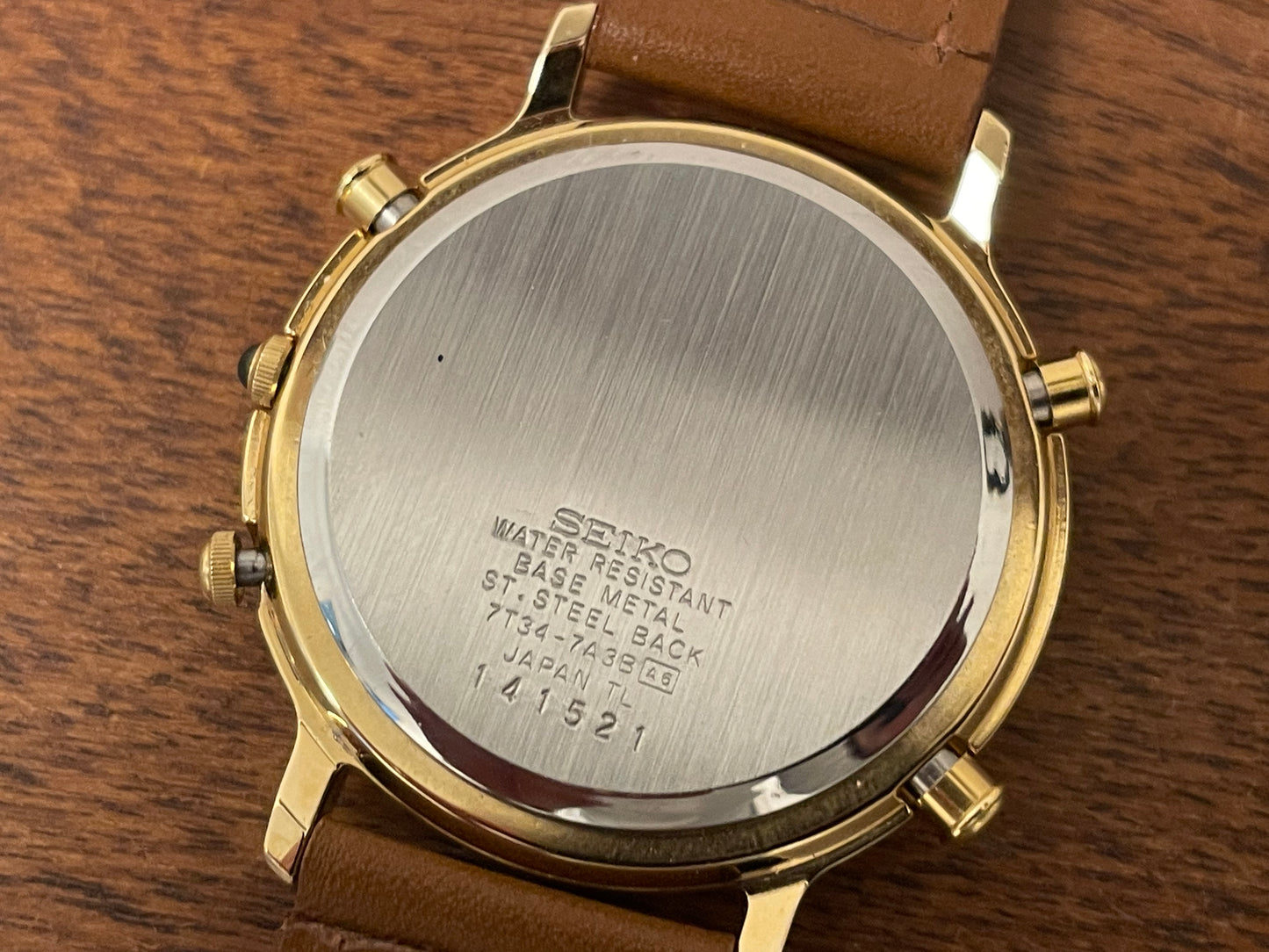 (1991) Seiko 7T34-7A3B chronograph alarm - gold case w/ grey sunburst dial (NOS)