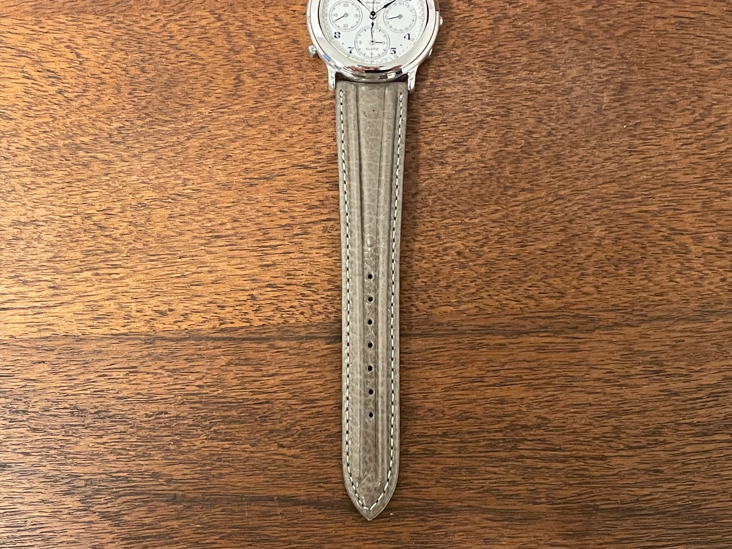 (1991) Seiko 7T36-7A00 chronograph, moon phase & alarm - silver case w/ white dial (NOS)