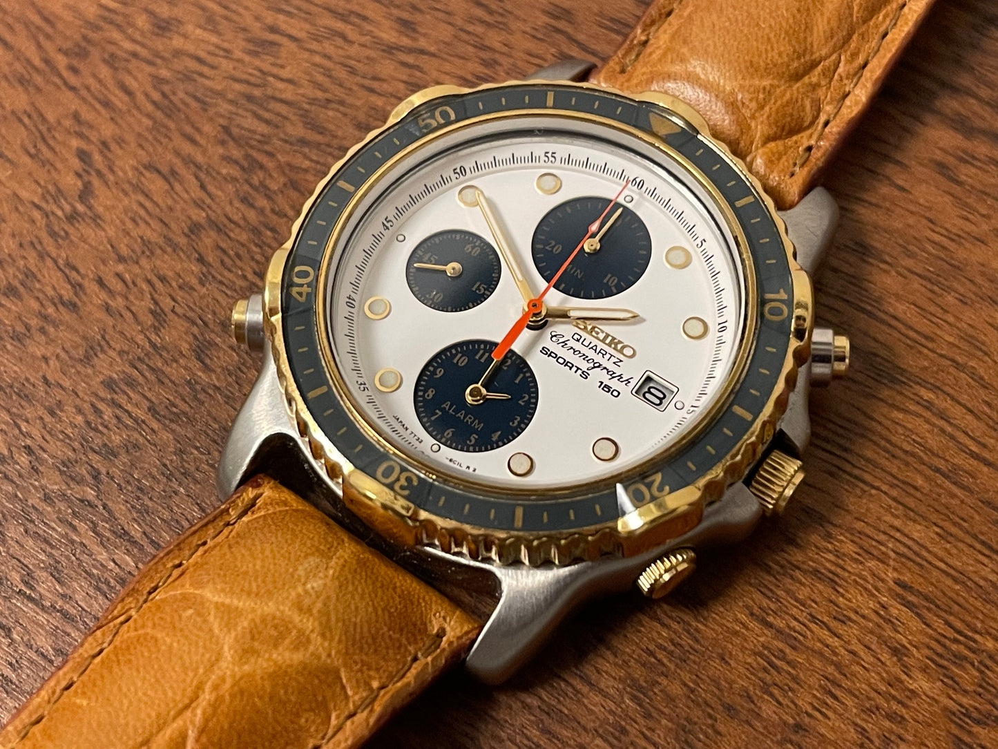 (1991) Seiko 7T32-6B9A quartz chronograph Sports 180 - white dial w/ petrol blue subdials (NOS)