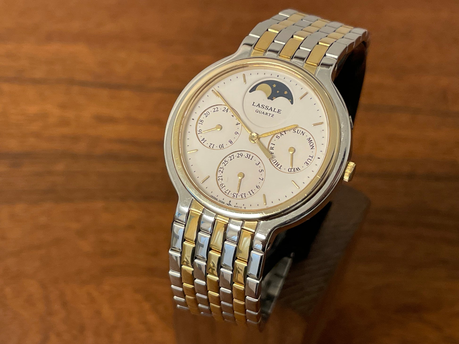Lassale by Seiko 7F69-6029 moon phase/calender dress watch front view