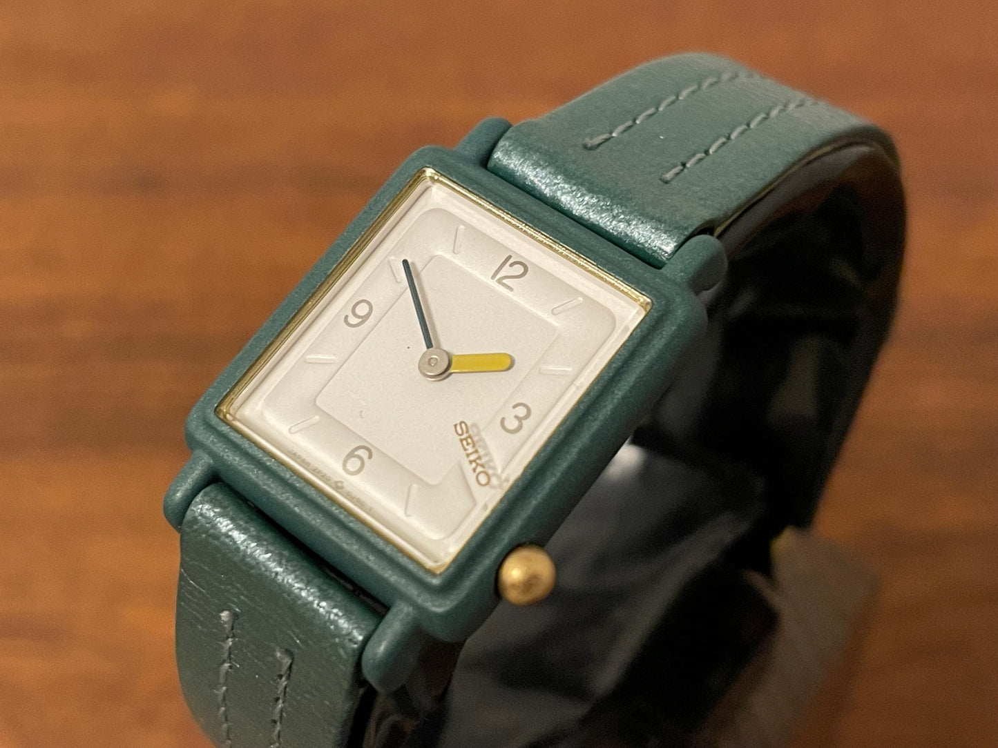 (1996) Seiko 2P20-5F60 Quartz "Tank" - green square case and strap - small size (NOS)