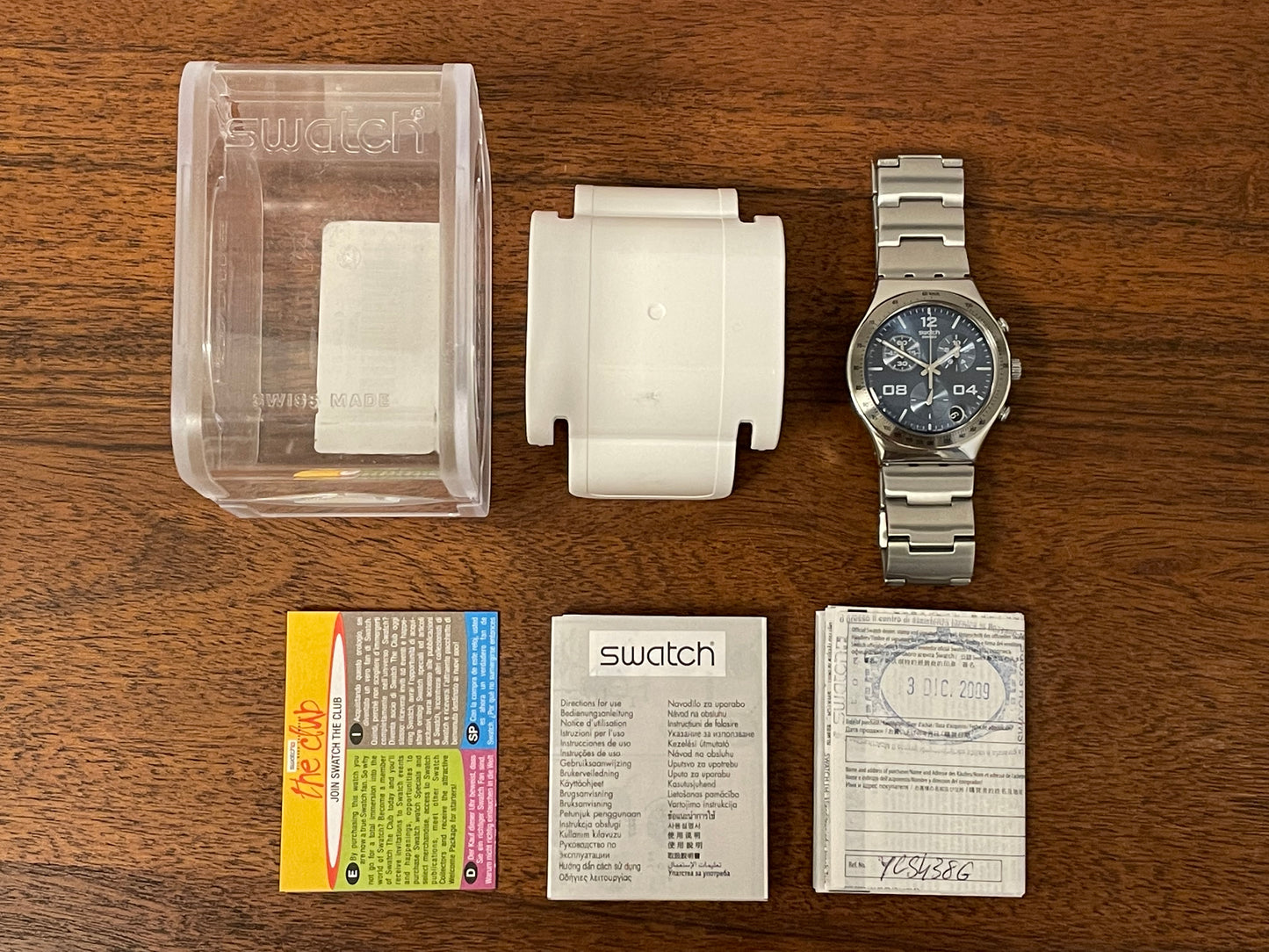 (2002) Swatch YCS438G Irony Chrono "Blustery" - blue sunburst dial (NOS + Full set)