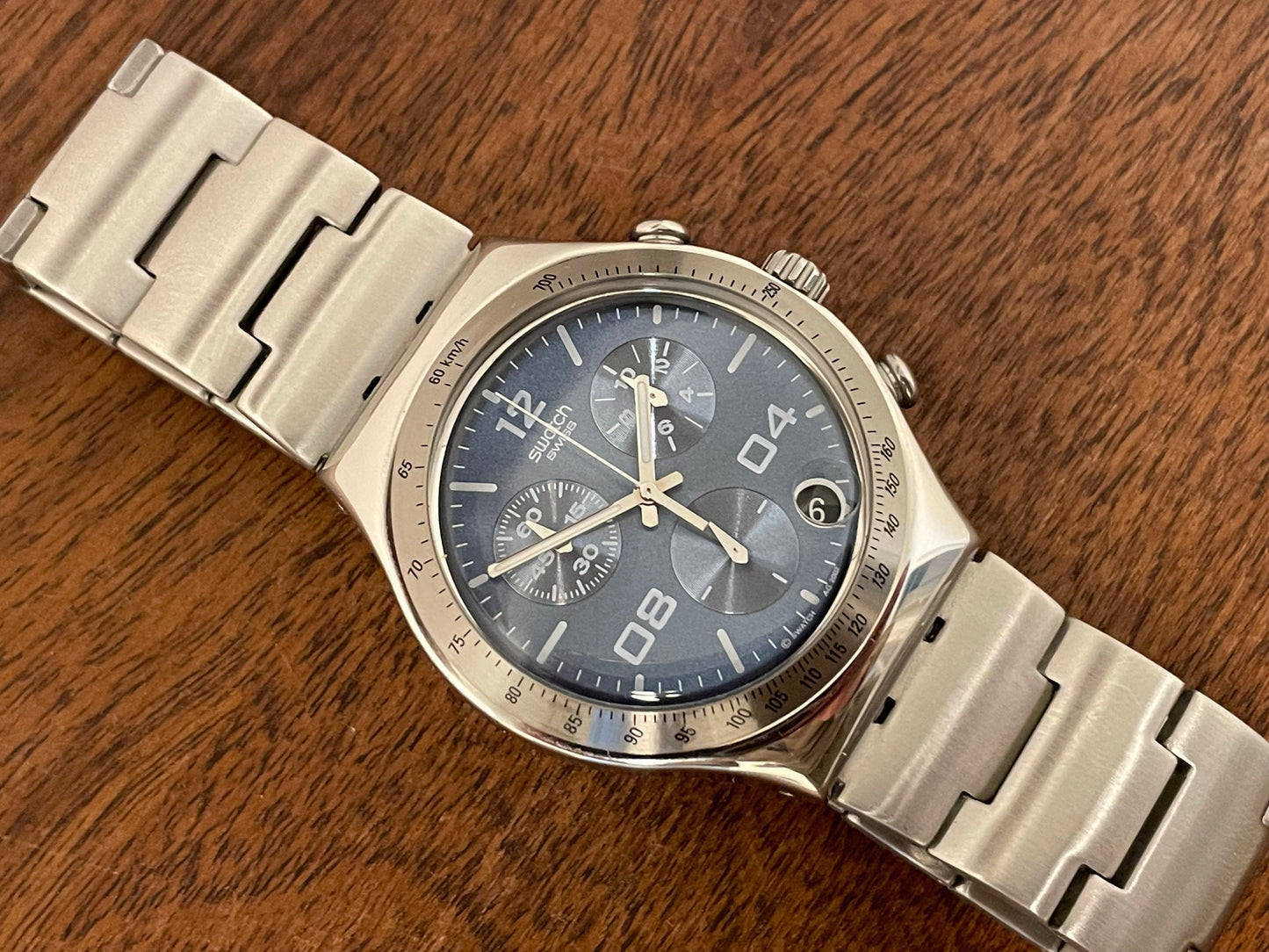 (2002) Swatch YCS438G Irony Chrono "Blustery" - blue sunburst dial (NOS + Full set)