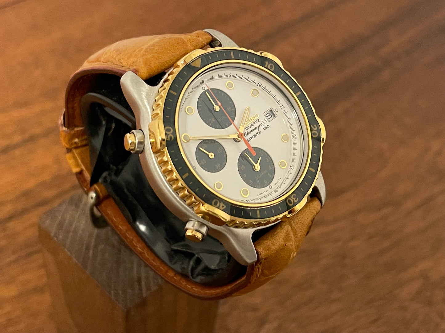 (1991) Seiko 7T32-6B9A quartz chronograph Sports 180 - white dial w/ petrol blue subdials (NOS)