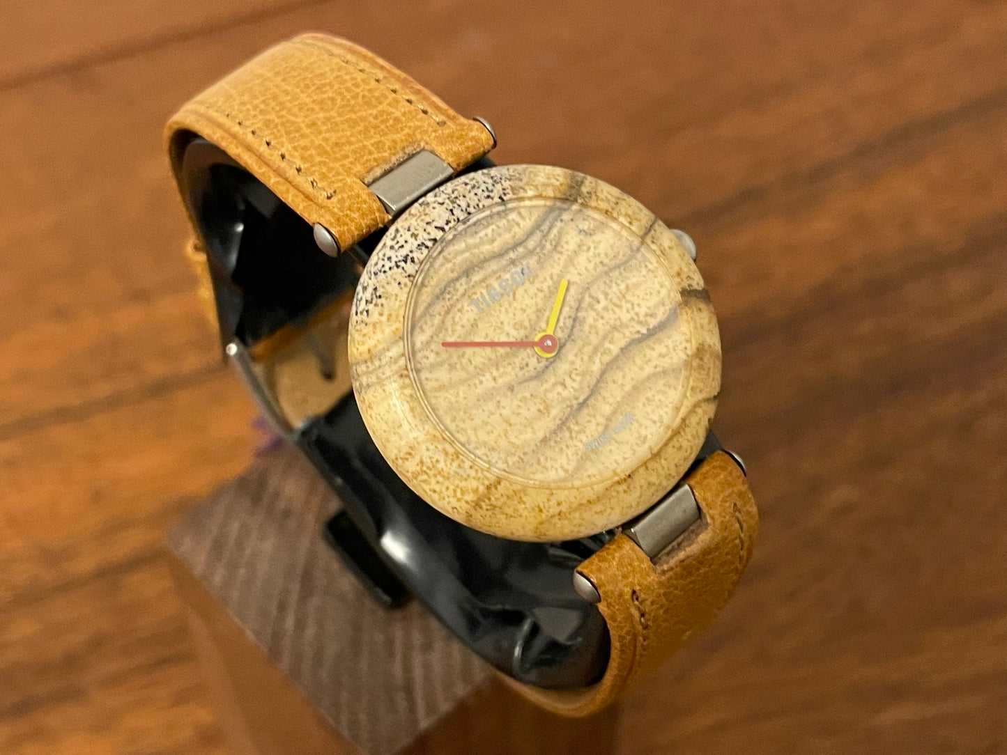 (1980s) Tissot RockWatch R150 brown/beige jasper - mid size model (NOS)
