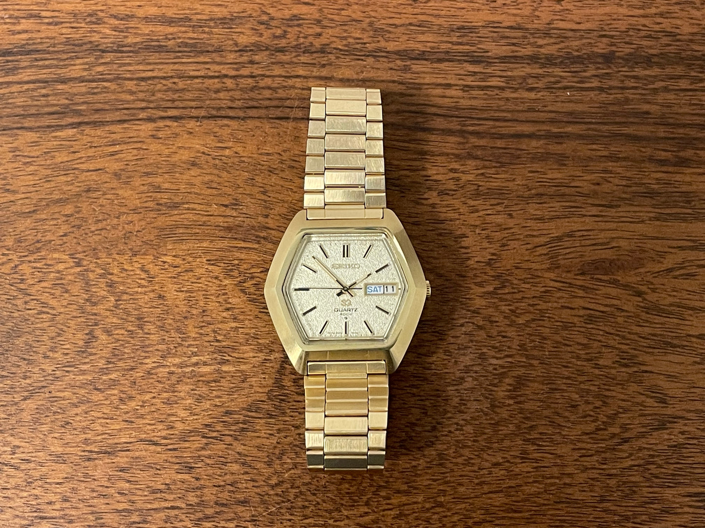 (1984) Seiko 0903-5009 SQ 4004 gold - hexagon case & diamond dust dial" (Mint + serviced)