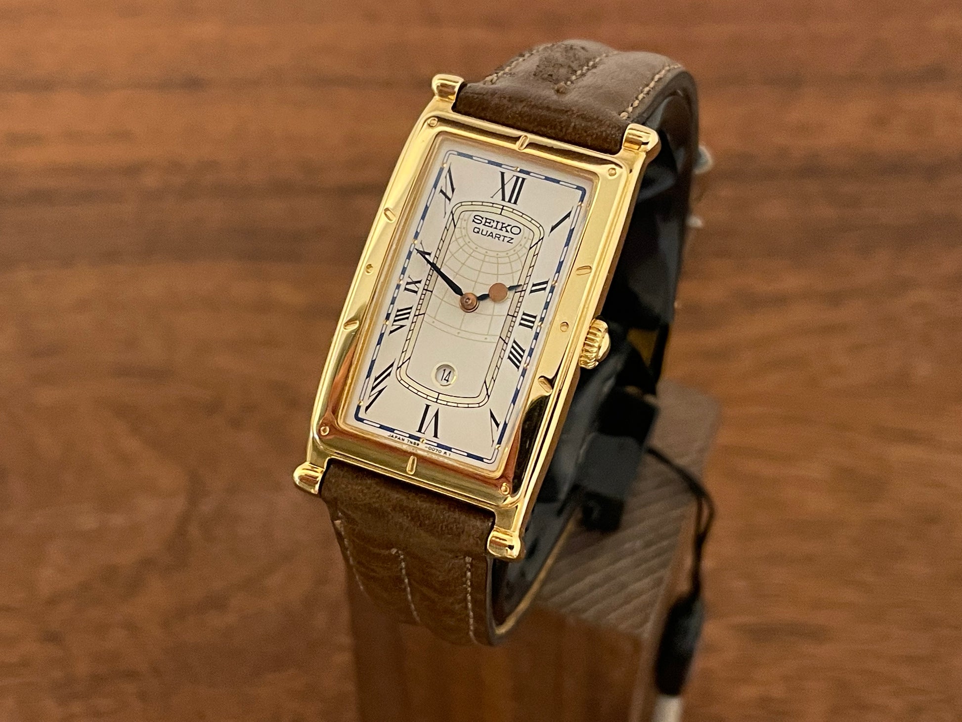 New old stock Seiko 7N89-5000 Age of Discovery "Tank" dress watch from 1994