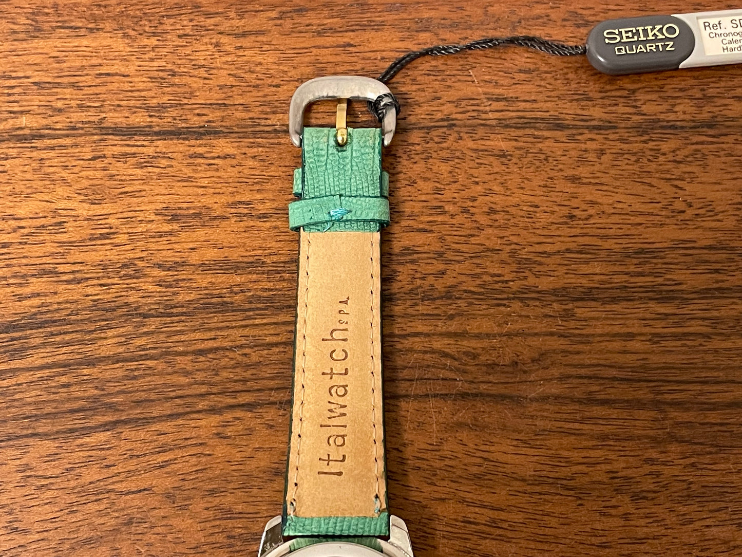 (1992) Seiko 7T32-6D40 Quartz big pusher chronograph - bi-color case - white dial w/ green subdials (NOS)