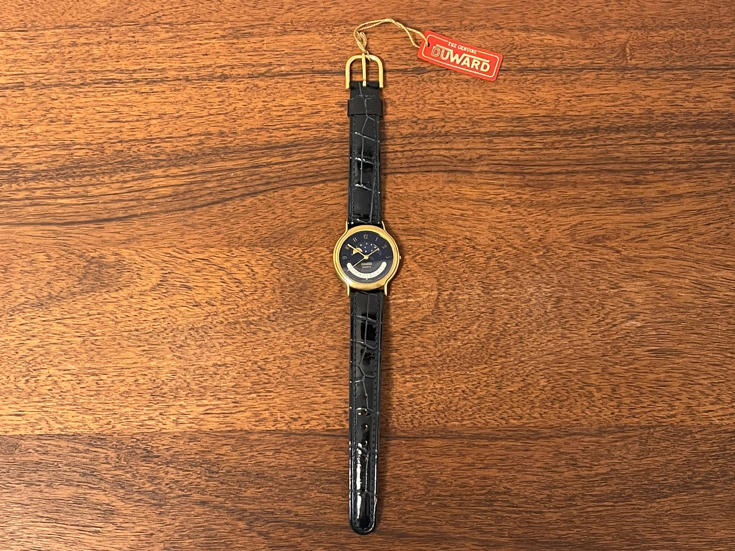 (1980s/1990s) Duward 66052 dress watch - dark blue dial w/ moon phase complication (NOS)