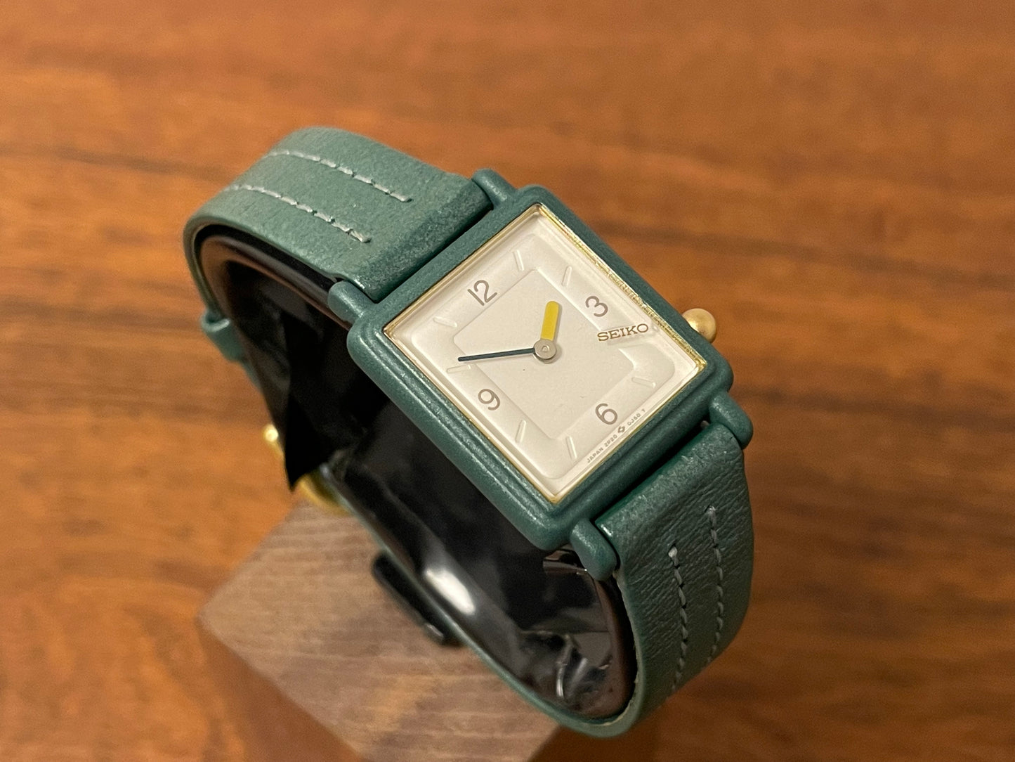 (1996) Seiko 2P20-5F60 Quartz "Tank" - green square case and strap - small size (NOS)