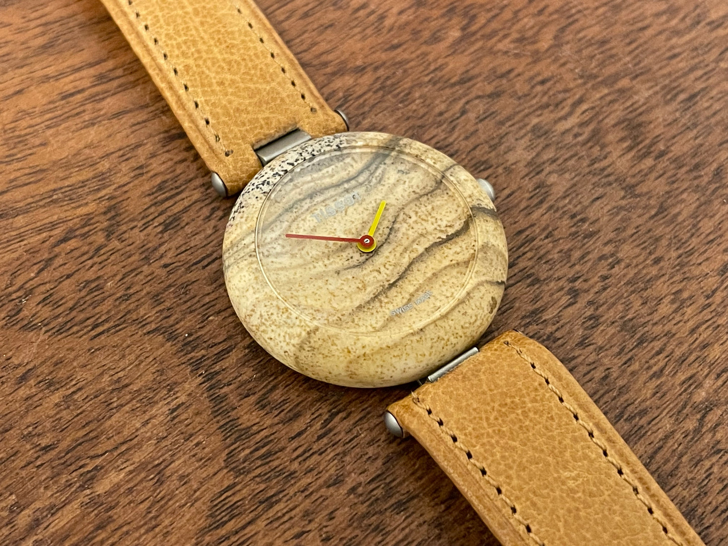 (1980s) Tissot RockWatch R150 brown/beige jasper - mid size model (NOS)