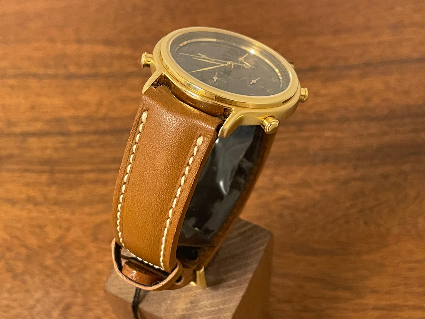 (1991) Seiko 7T34-7A3B chronograph alarm - gold case w/ grey sunburst dial (NOS)