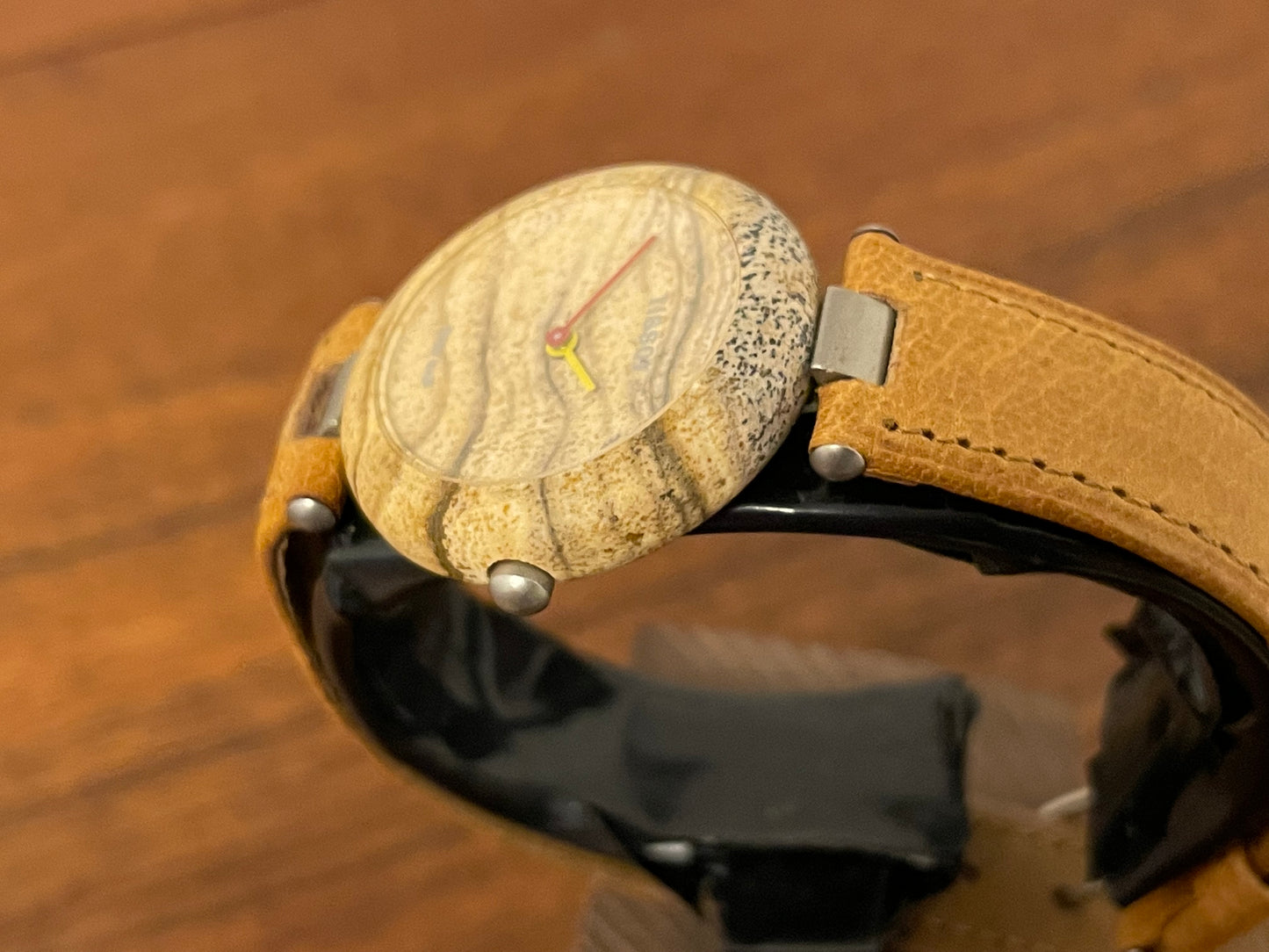 (1980s) Tissot RockWatch R150 brown/beige jasper - mid size model (NOS)