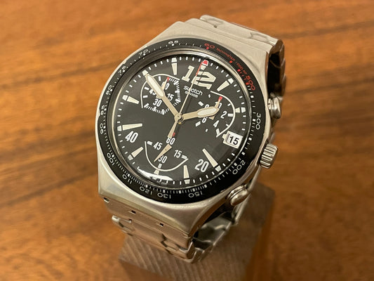 (2005) vintage Swatch YCS470G Irony Chrono "Upper Steel" front view