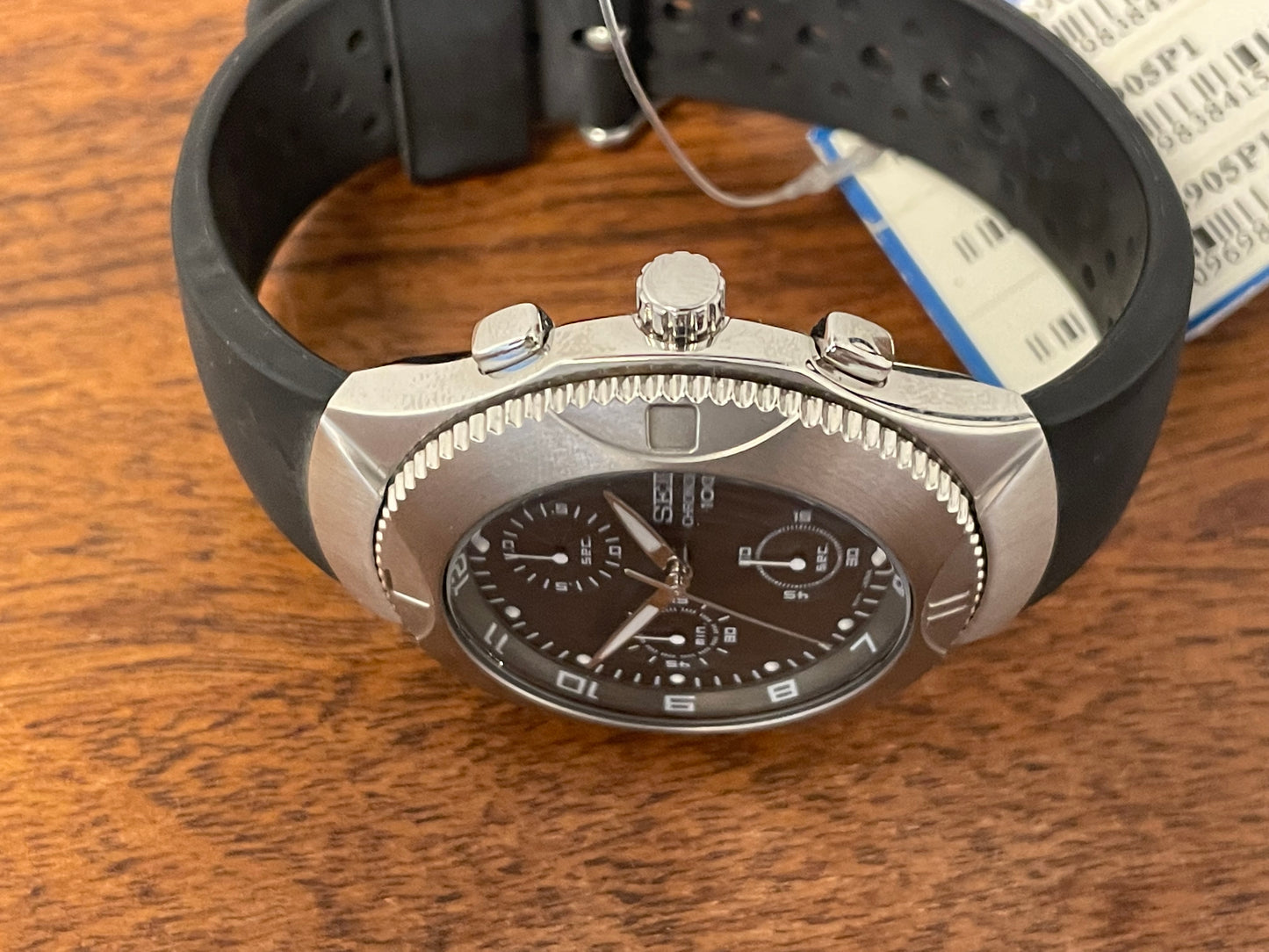 (2001) Seiko V657-0C90 Chronograph 100m on rubber strap - dark grey sunburst dial (NOS)
