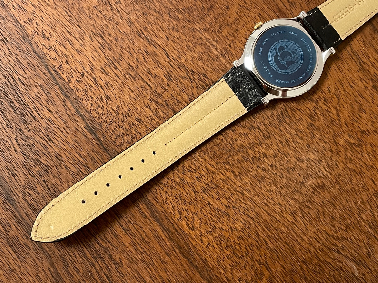 (1990) Seiko 5Y22-6050 Age of Discovery dress watch - dark grey/white bullseye dial with Roman numerals (NOS)