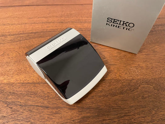 Vintage 80s/90s Seiko Kinetic watch box - light grey/black with white outer box (NOS)