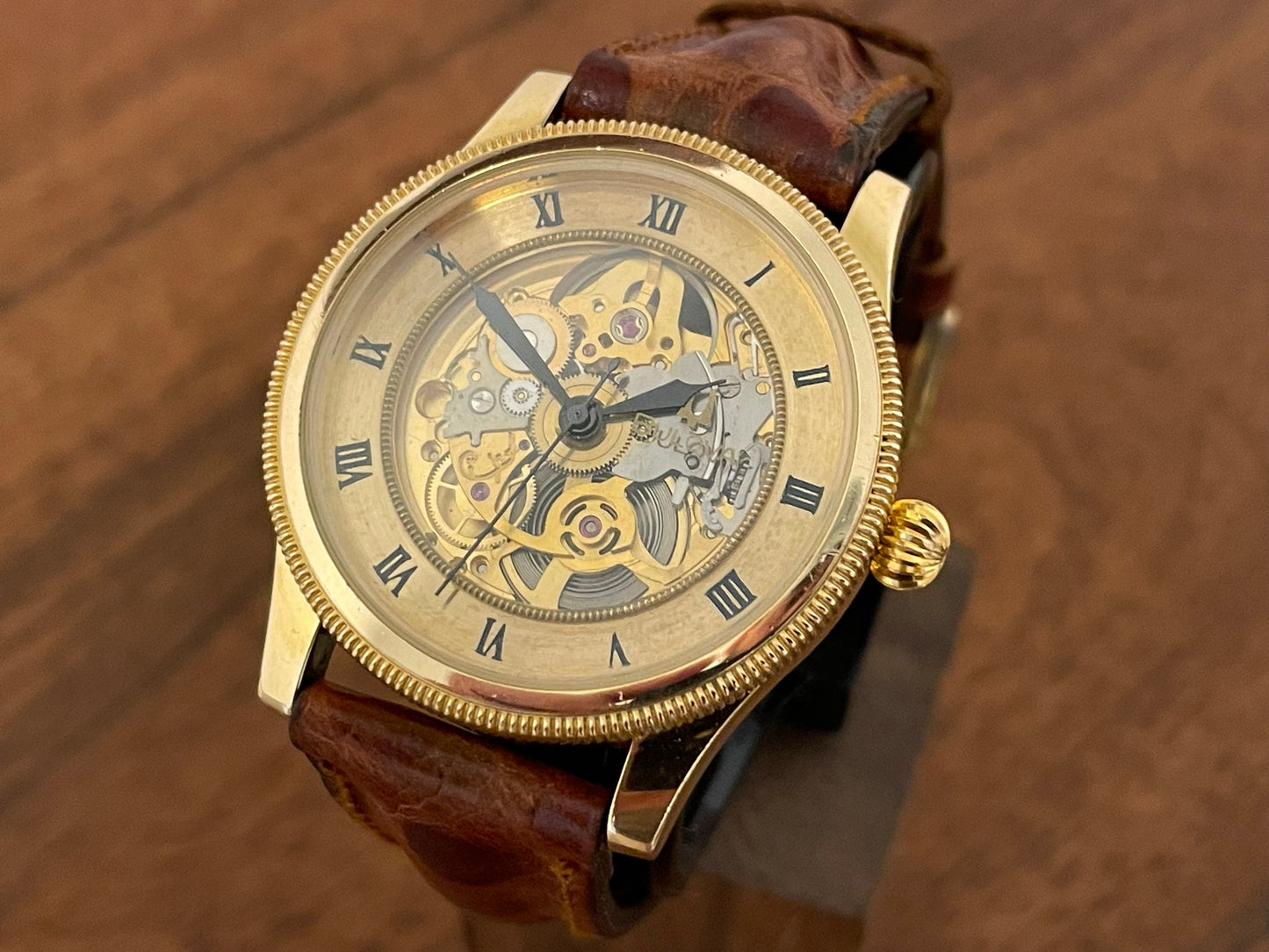 1980 Bulova 11987 skeleton dress watch front view