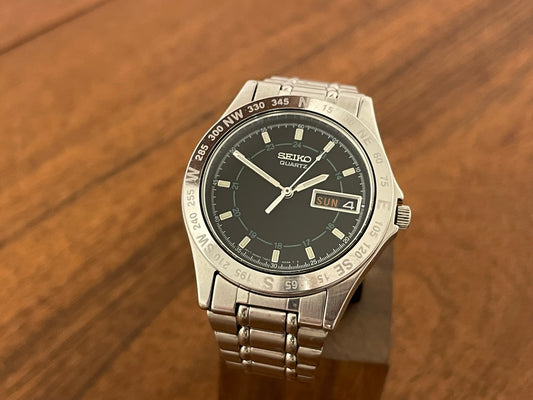 (2001) vintage Seiko 7N43-6A40 compass bezel (serviced) front view
