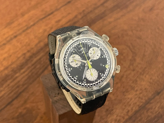 (1998) vintage Swatch SOK400 Alarm Chrono "Ramoneur" (NOS) front view