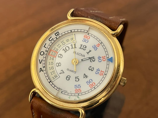 1980s Bulova Timetrax dress watch with "jumping minutes" (NOS) front view