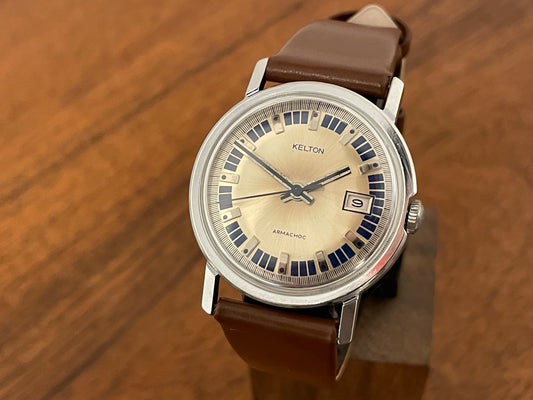 1970s Kelton "Roulette" dress watch front view