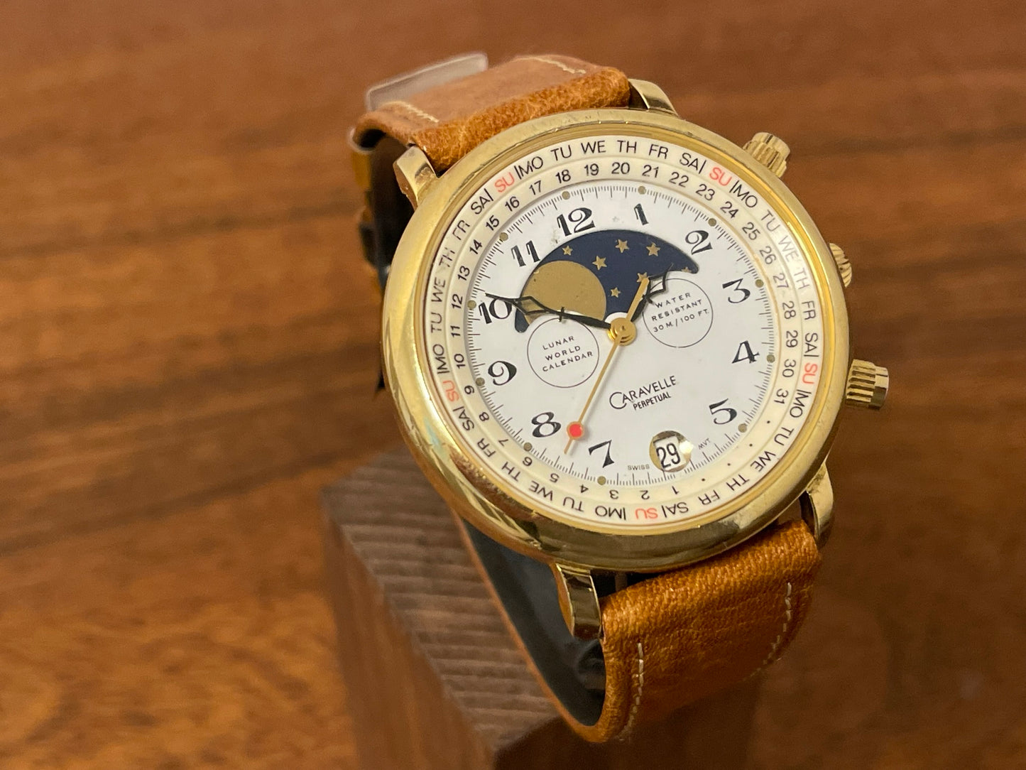 (1980s) Caravelle Perpetual dress watch - white dial with moon phase (serviced)