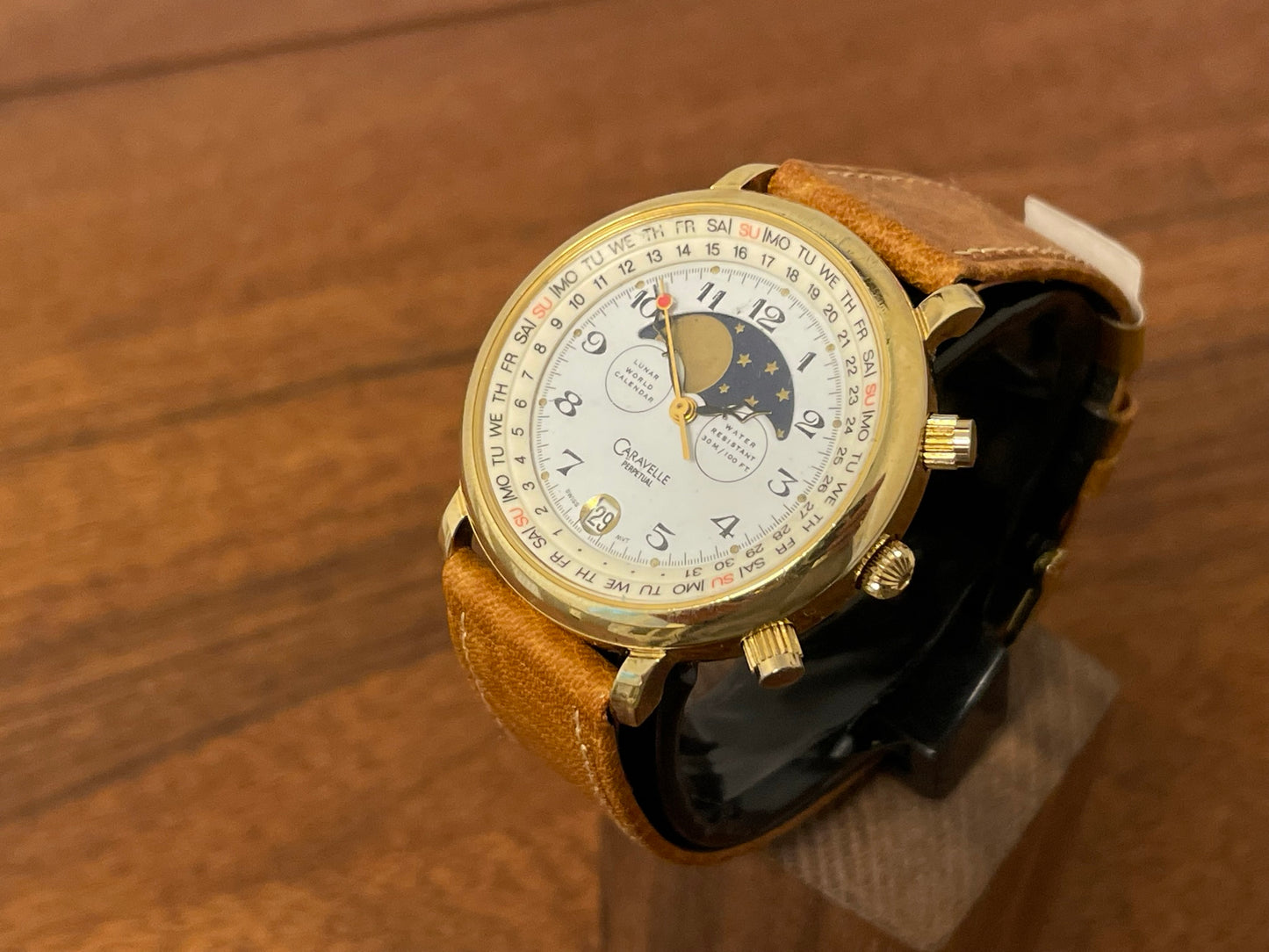 (1980s) Caravelle Perpetual dress watch - white dial with moon phase (serviced)