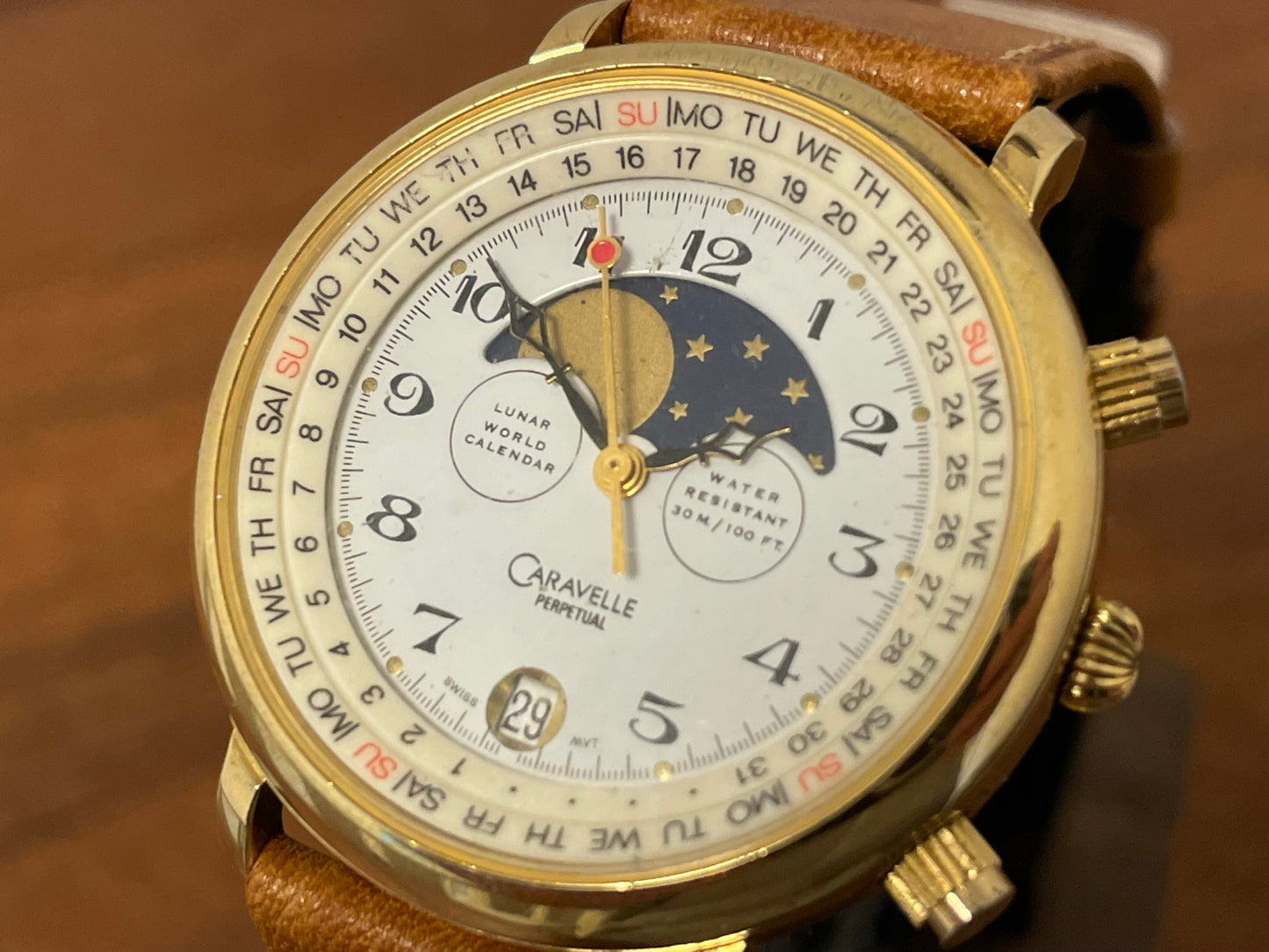(1980s) Caravelle Perpetual dress watch - white dial with moon phase (serviced)