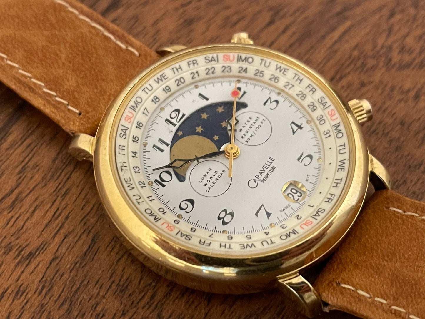 (1980s) Caravelle Perpetual dress watch - white dial with moon phase (serviced)