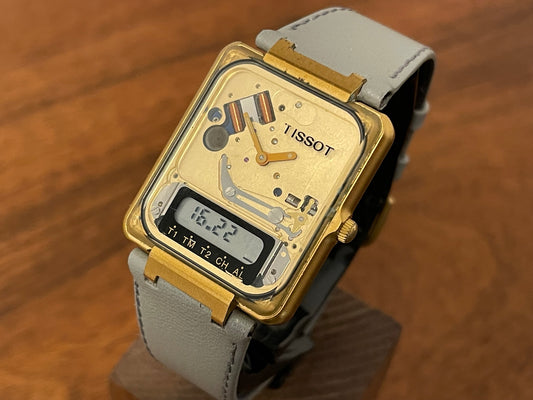 1980s Tissot TwoTimer skeleton "Tank" front view