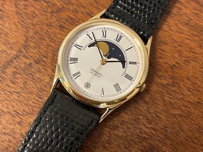 (1984) Seiko 7434-7000 dress watch - cream dial w/ moonphase & Roman numerals