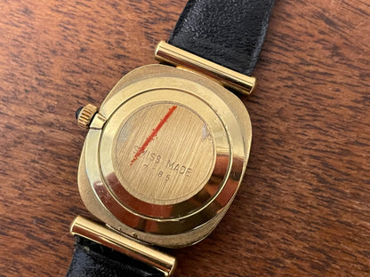 (1970s) Certina 706SP dress watch - gold plated case - black dial w/ diamond markers - small size (NOS)