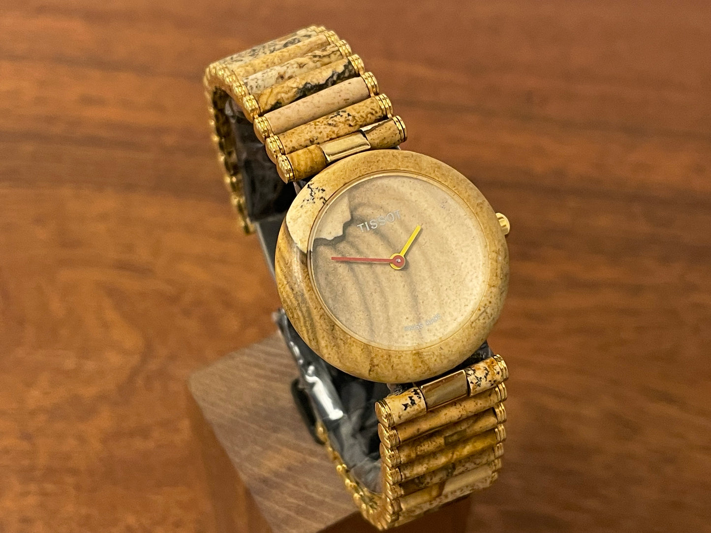 (1980s) Tissot RockWatch R150 brown/beige jasper - stone bracelet - mid size model