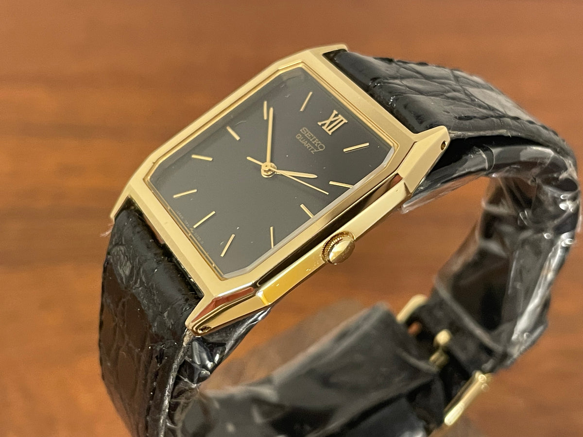 (1986) Seiko 5P31-5030 Quartz "Tank" dress watch - brushed dark grey dial w/ gold markers (NOS)
