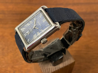 (1970s) Tissot Seven automatic "Tank" - lavender abstract graphic dial w/ white Roman numerals (NOS)