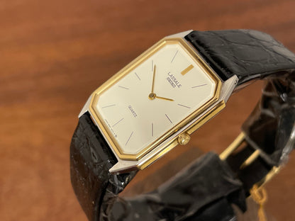 (1983) Seiko 9550-5069 Lassale ultra-thin "Tank" dress watch - cream dial w/ black stick markers (NOS)