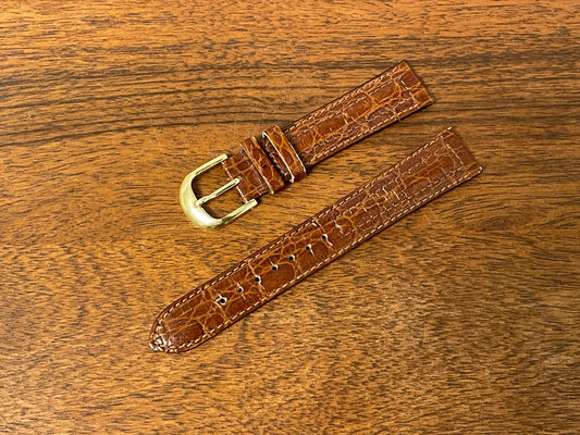 17mm Seiko cognac brown calf leather stap w/ gold buckle